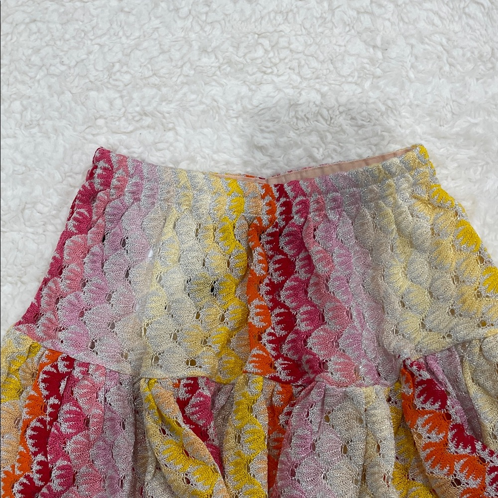 Missoni Multicolor Crochet Tiered Mini Skirt - Pink, Yellow, Orange - Picture 10 of 11